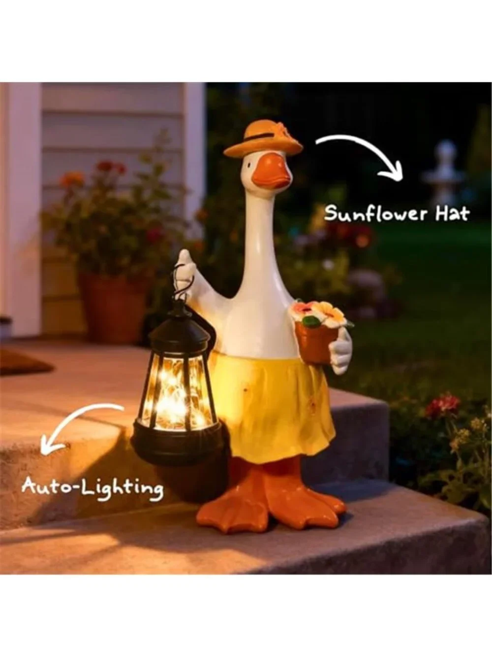 Goose Garden Statues Porch Statues with Solar Lantern Summer Yard Lawn